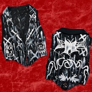 Dolls Kill Black & White Hand-Painted Gothic Vest